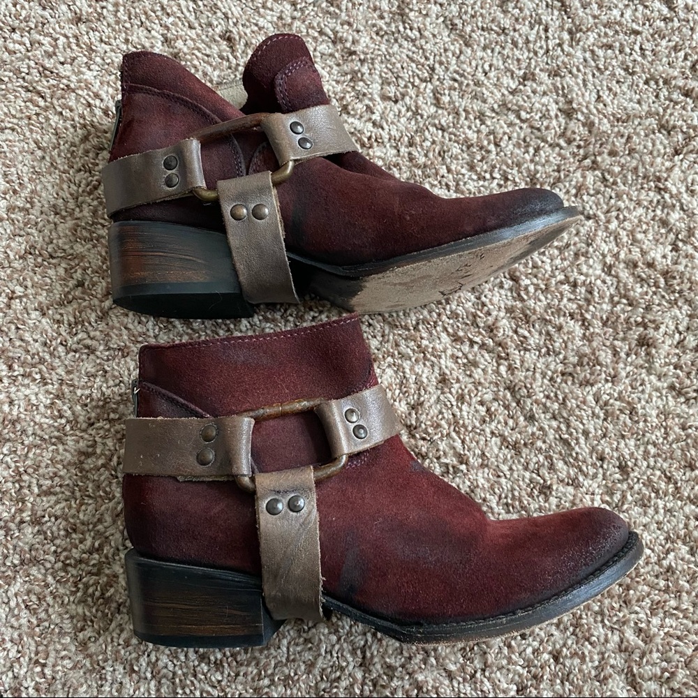 Women's Burgundy Suede Ankle Boots with Studded Strap